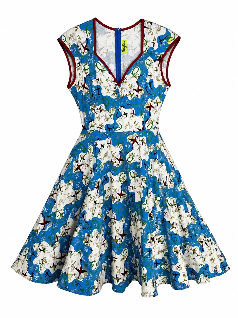 Pinup Couture Mary Blair Heidi Dress Bon Voyage Planes Print Fit & Flare L